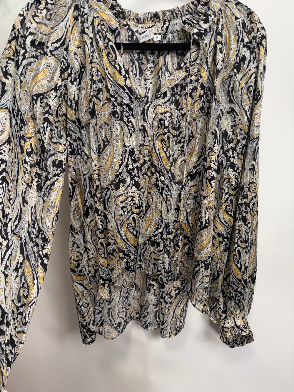 Elan Black Paisley Blouse with Gold and White Accents